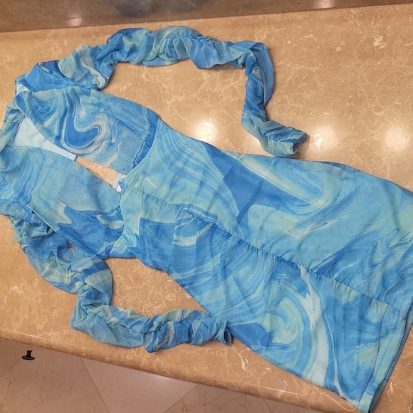 Tiger Mist Stas two-piece dress w shrug in swirls of turquoise, XXS - Picture 5 of 16